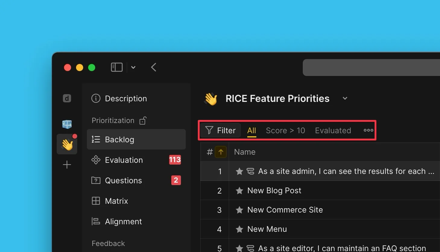 Интерфейс фильтров с сохранёнными опциями