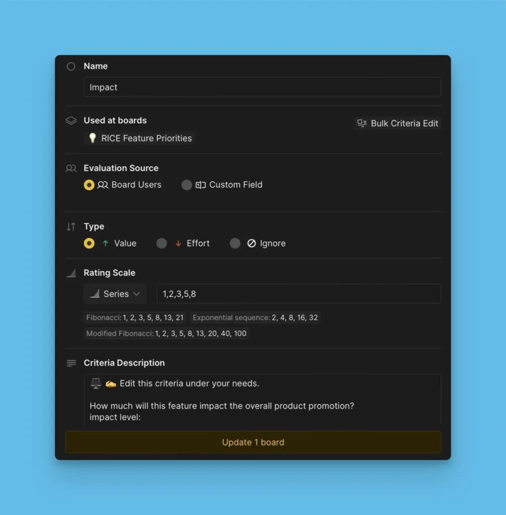 Сохранение изменений критерия