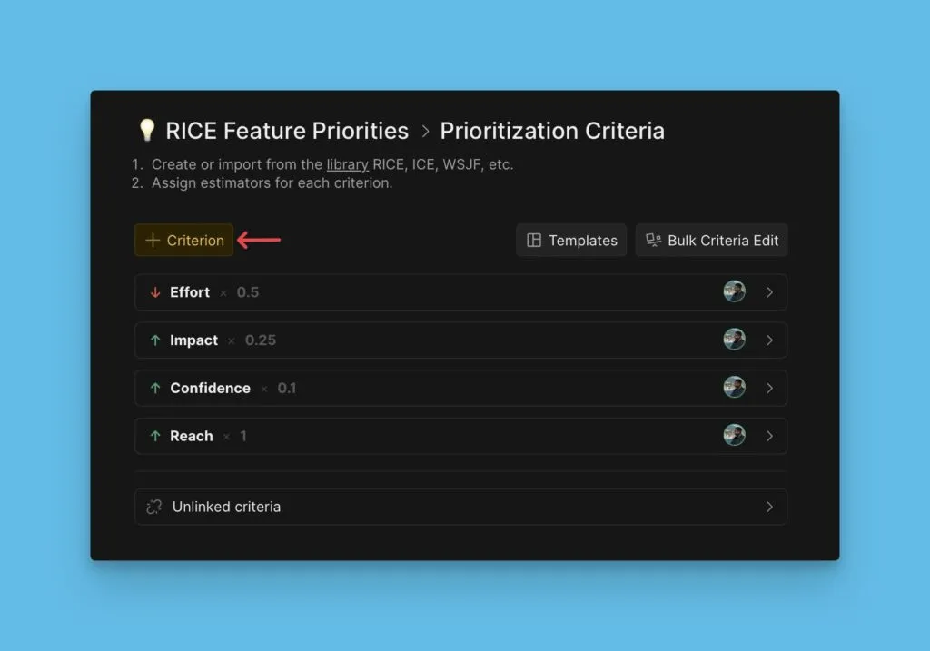 Кнопка добавления критерия