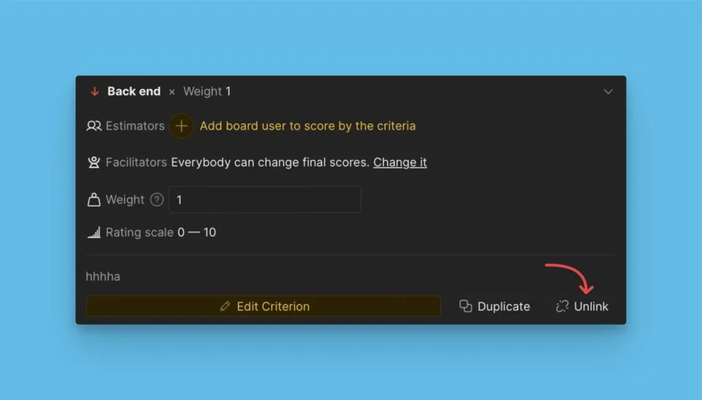 Отвязка критерия