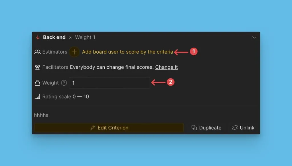 Быстрое редактирование критерия