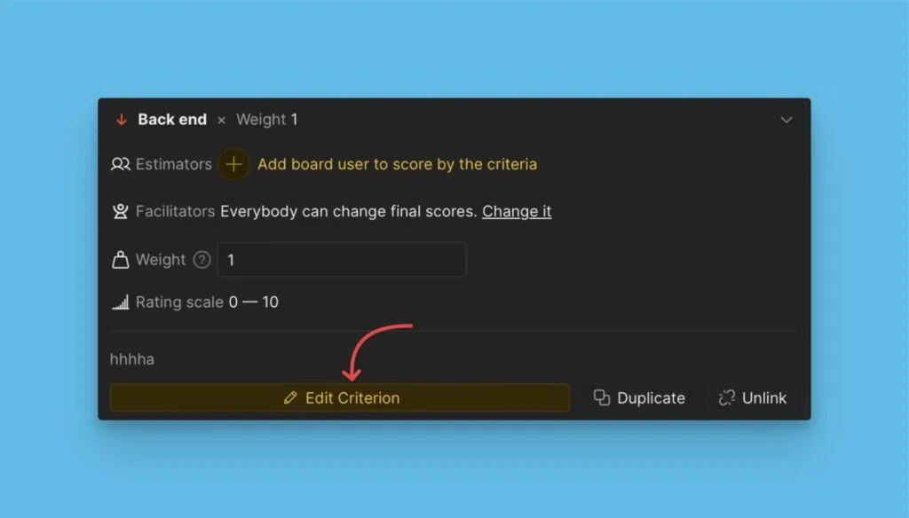 Кнопка редактирования критерия