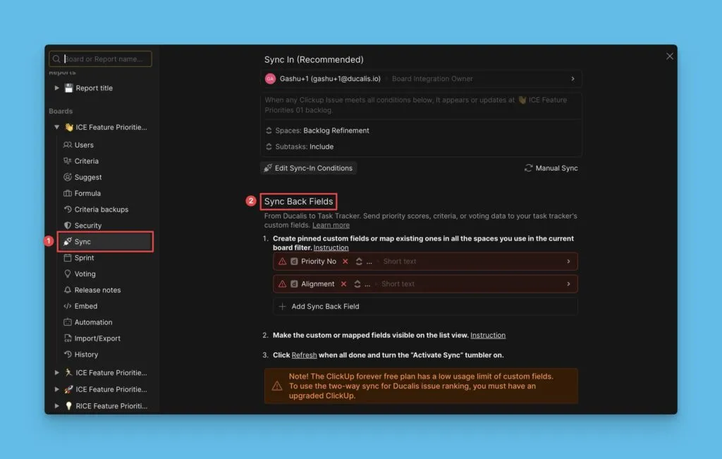 Раздел Поля обратного синка