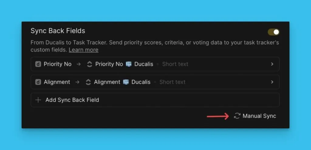 Кнопка Ручная синхронизация