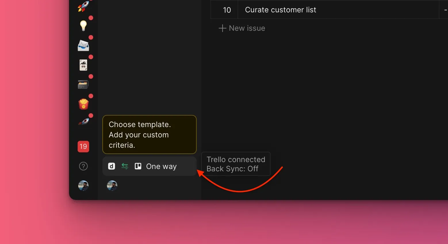 Меню настроек Backlog Management