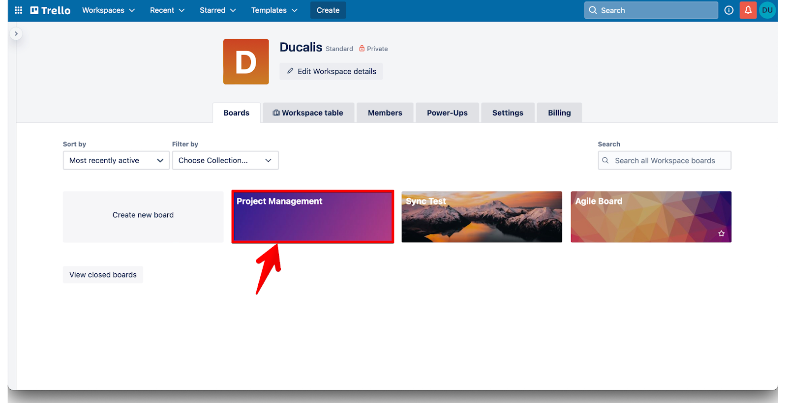 Выбор доски Trello