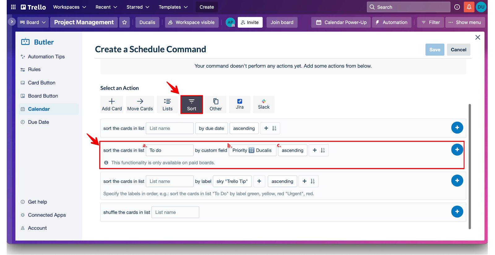 Настройка действия сортировки