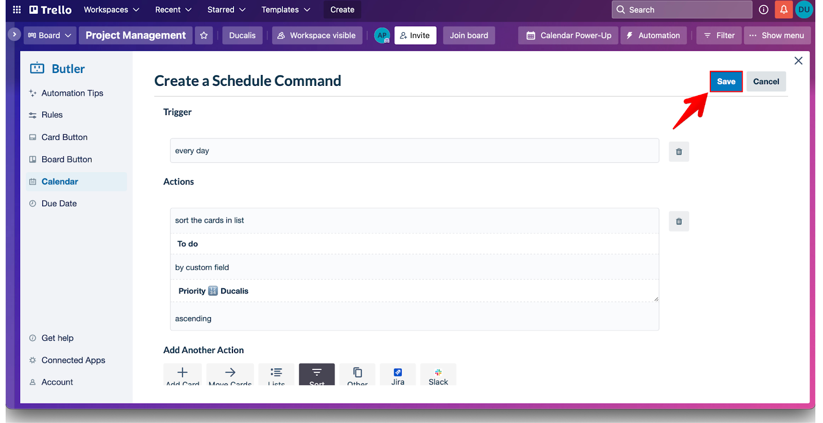 Кнопка сохранения автоматизации