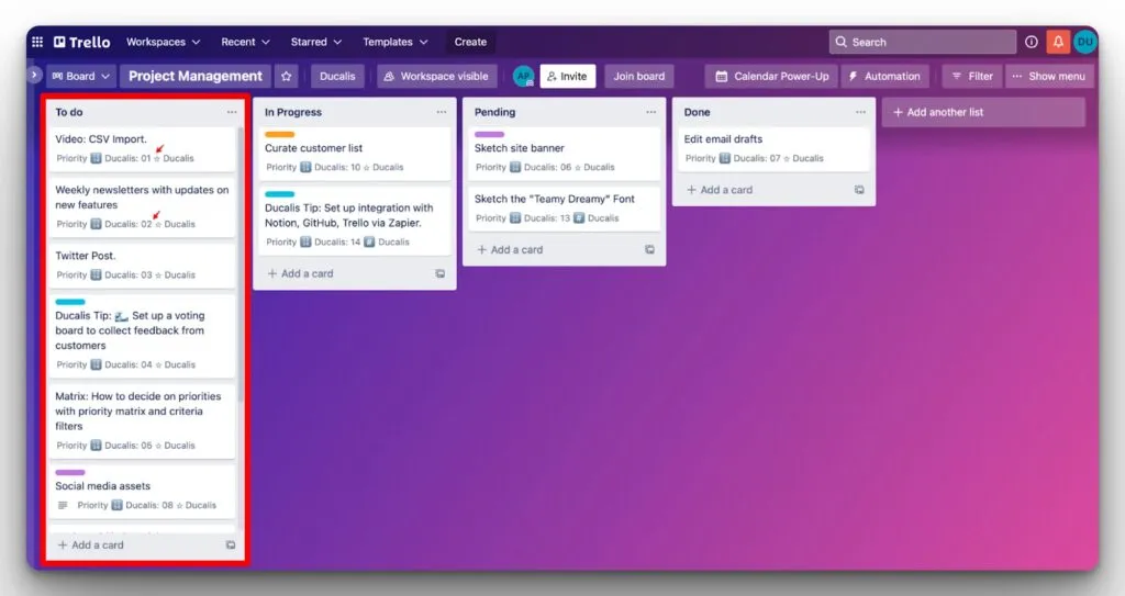 Карточки Trello с рейтингами приоритетов