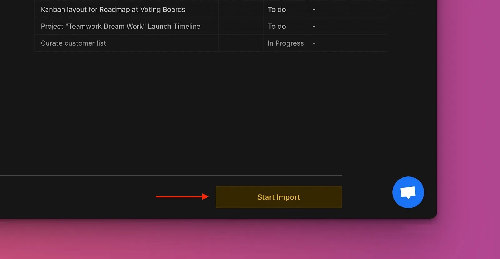 Кнопка Start Import