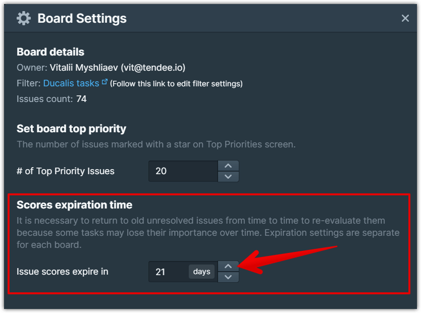Настройки автоматического протухания оценок