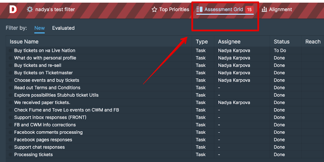 Интерфейс оценки задач