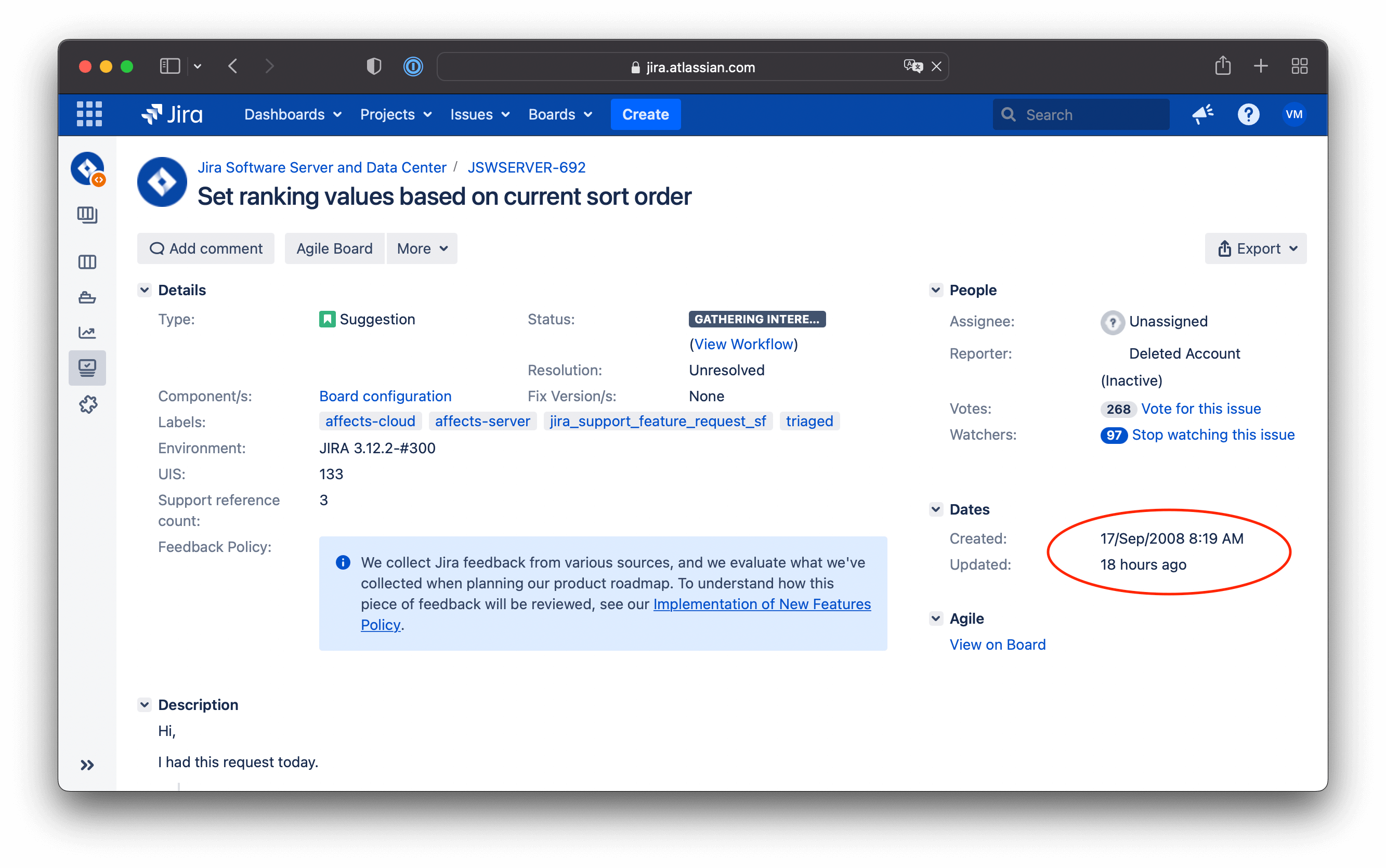 Интерфейс сортировки бэклога Jira