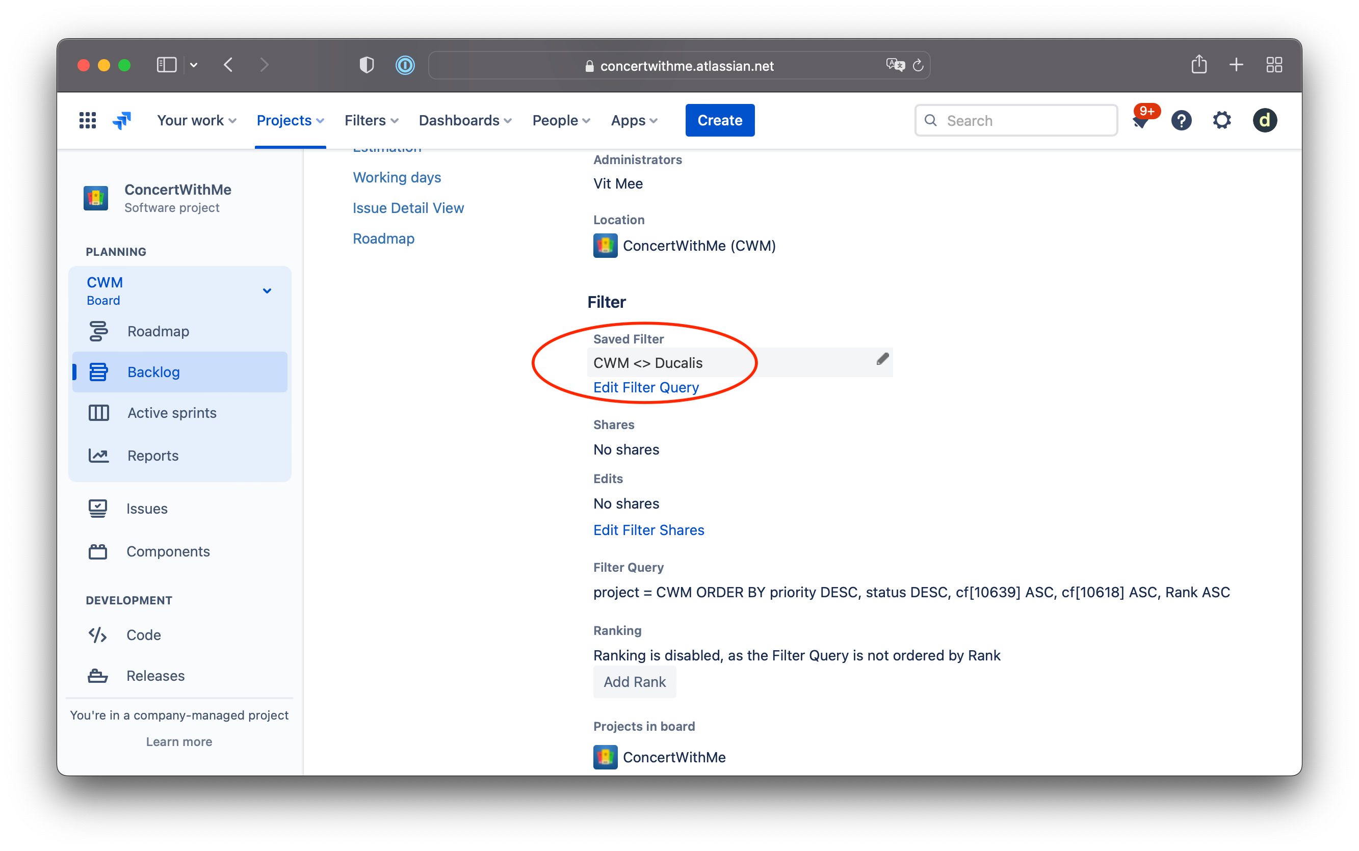 Применение фильтра Jira к Доске
