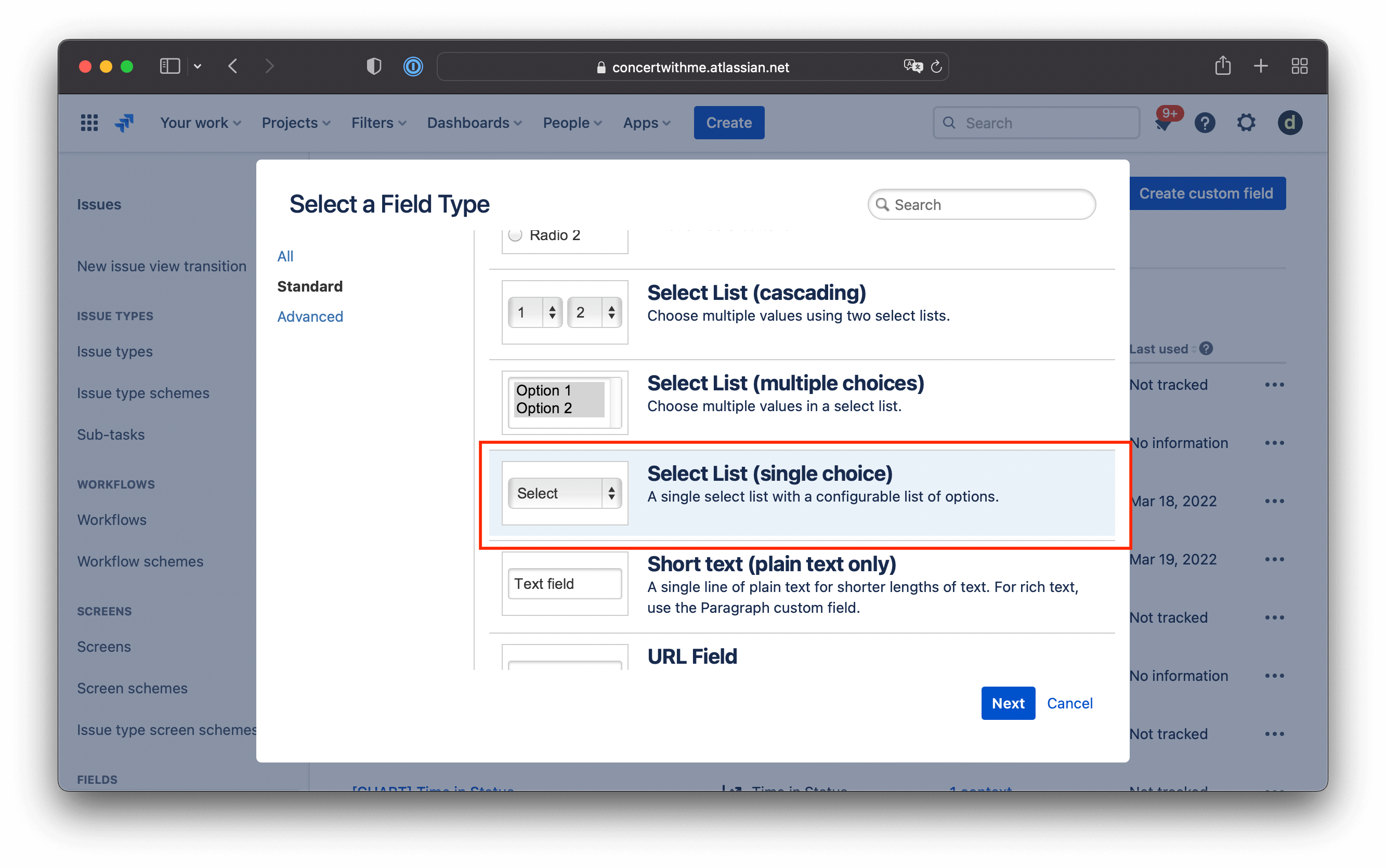 Кастомное поле типа Список выбора в Jira