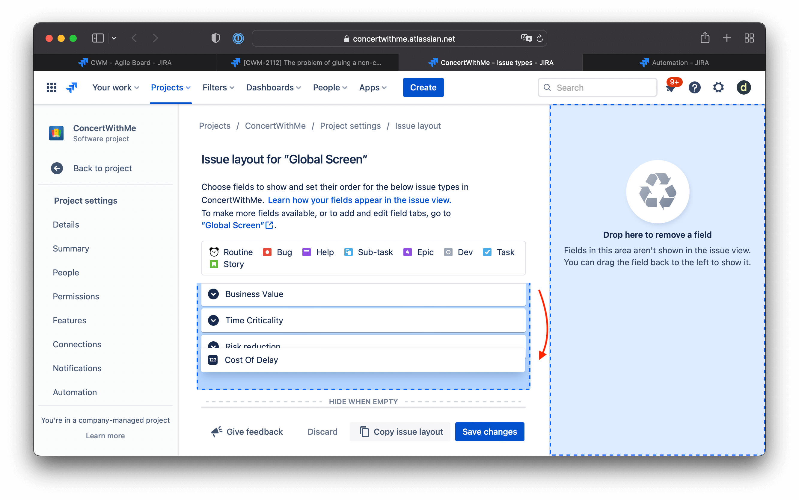 Изменение порядка кастомных полей в Jira