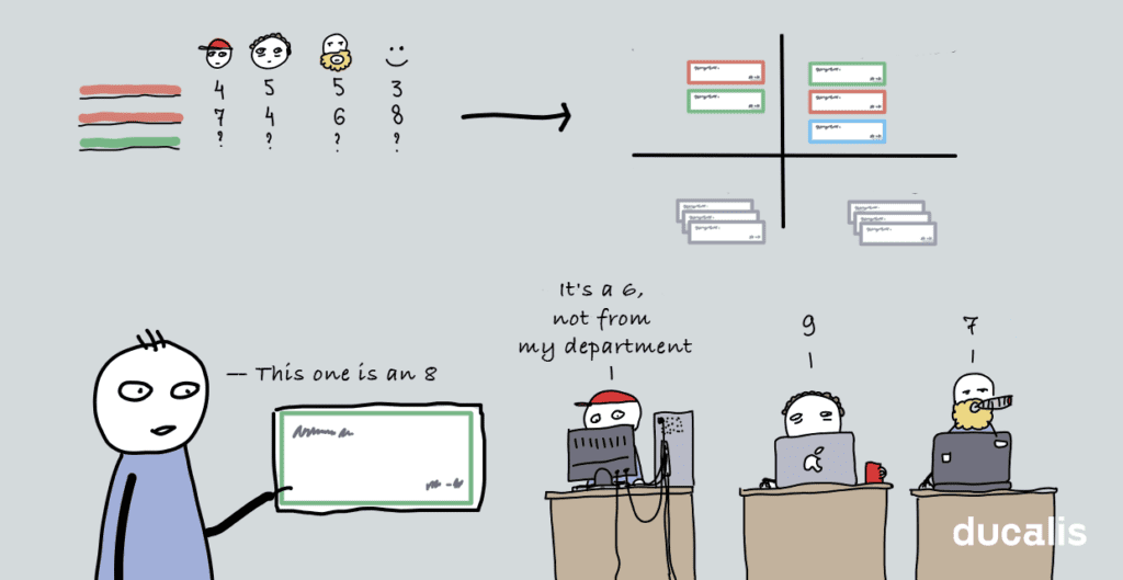 Несколько членов команды оценивают задачи