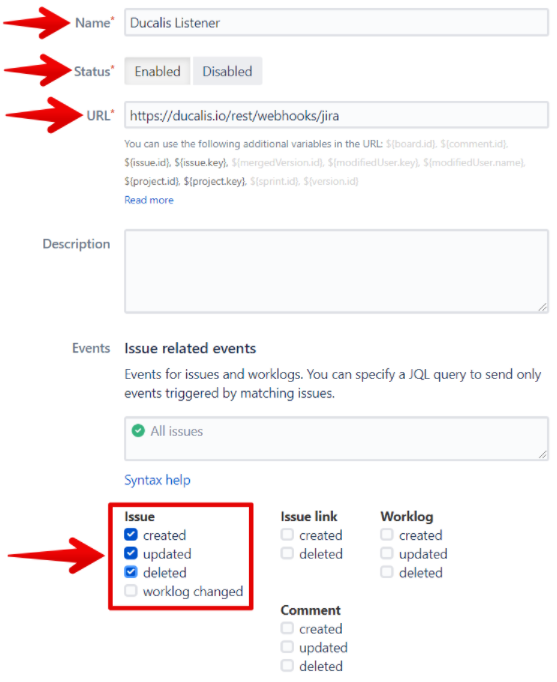 Настройки вебхука