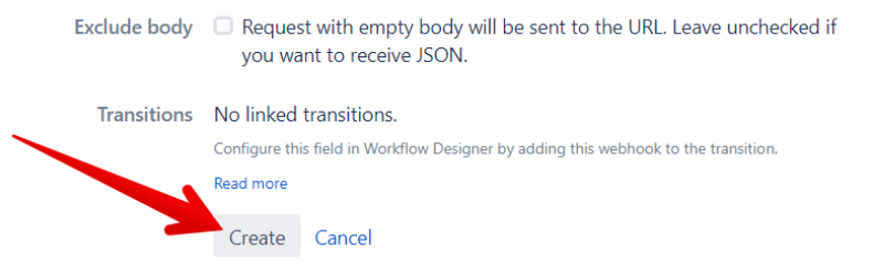 Кнопка Create webhook