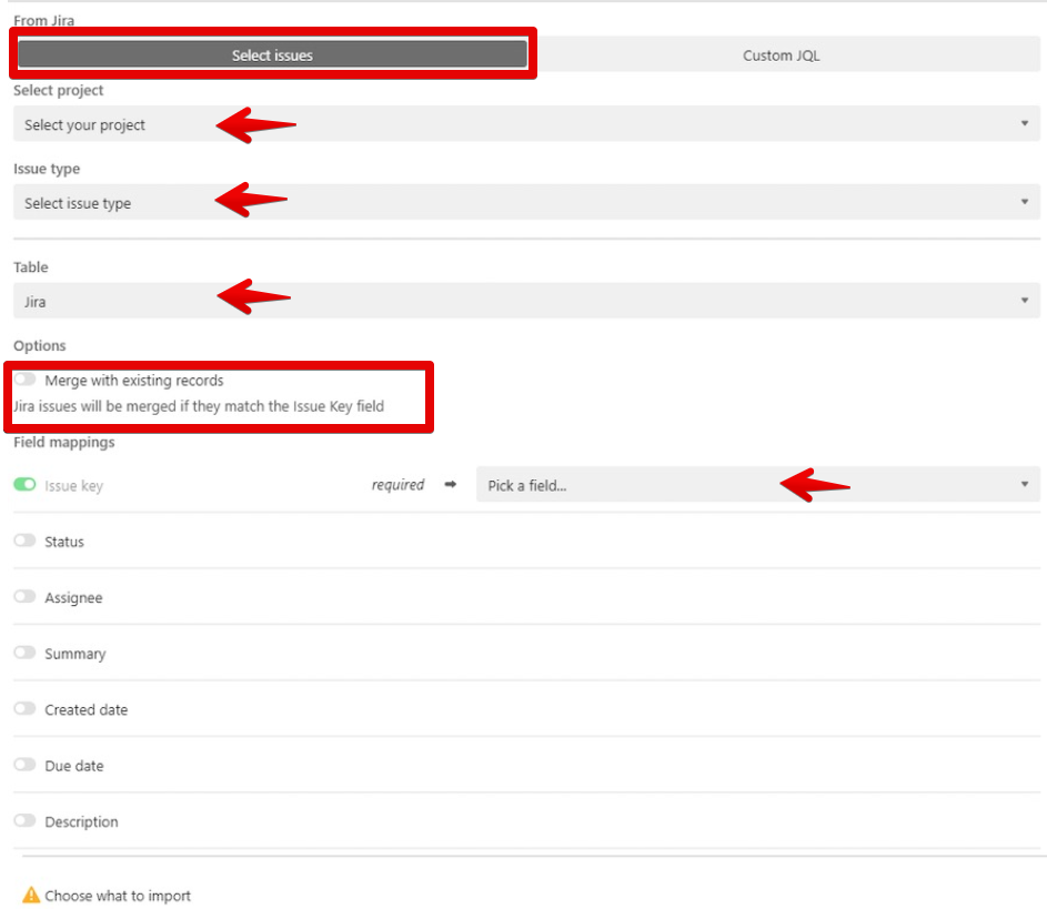 Вкладка импорта задач
