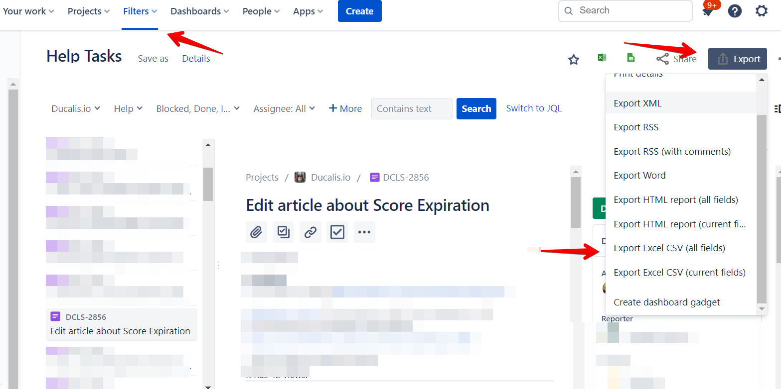 Опции экспорта