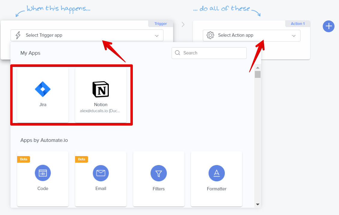 Выбрать триггер и действие