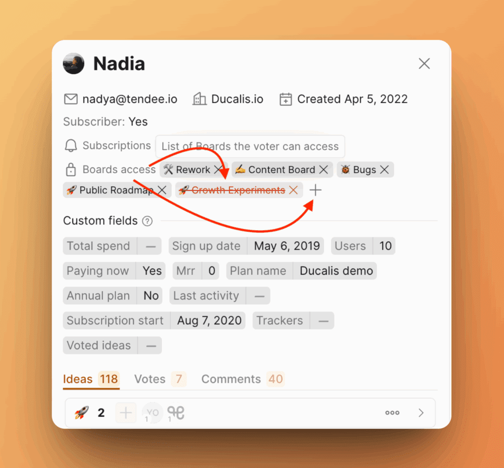 Секция управления доступом на карточке голосующего