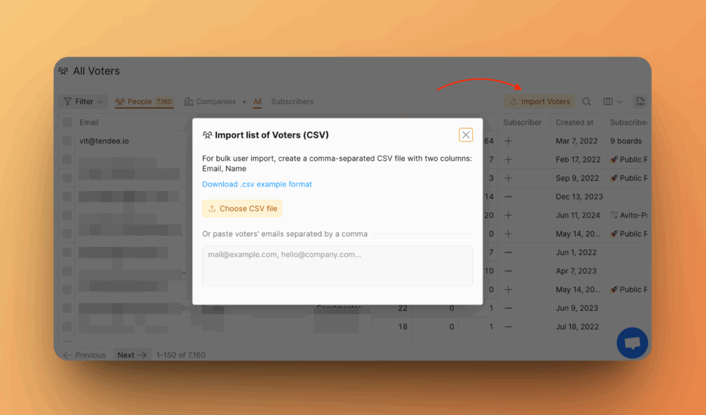Расположение кнопки импорта голосующих