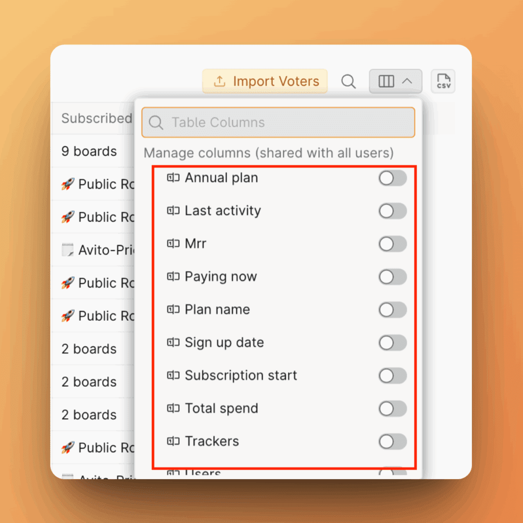 Кастомные колонки, добавленные в фильтр Subscribers через SSO или API