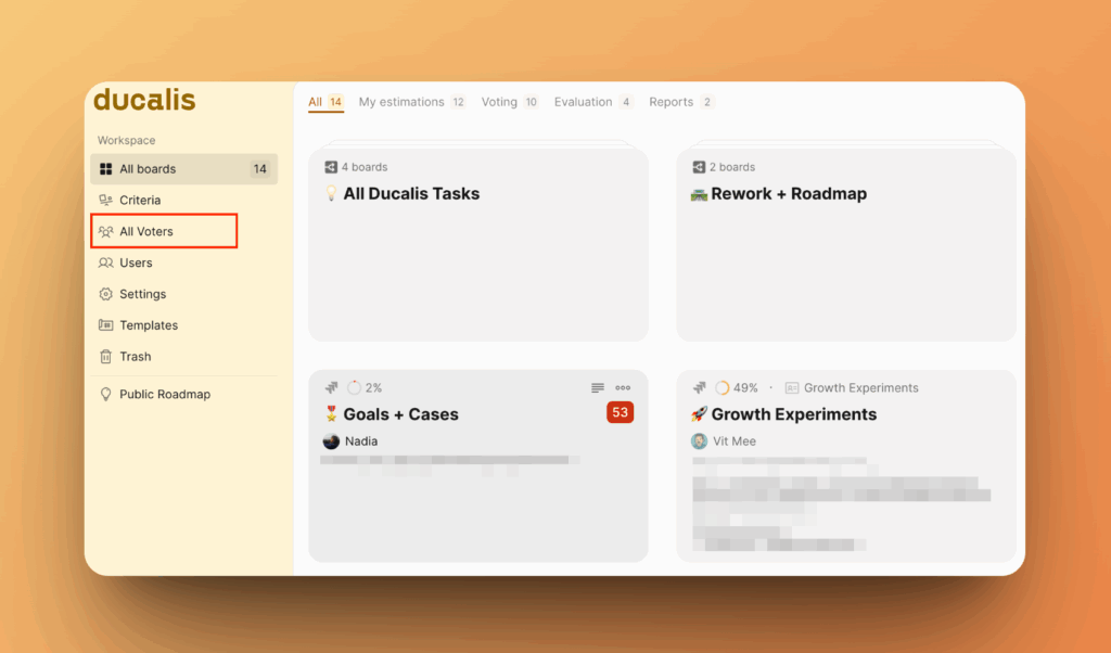 Страница All Voters со списком подписчиков