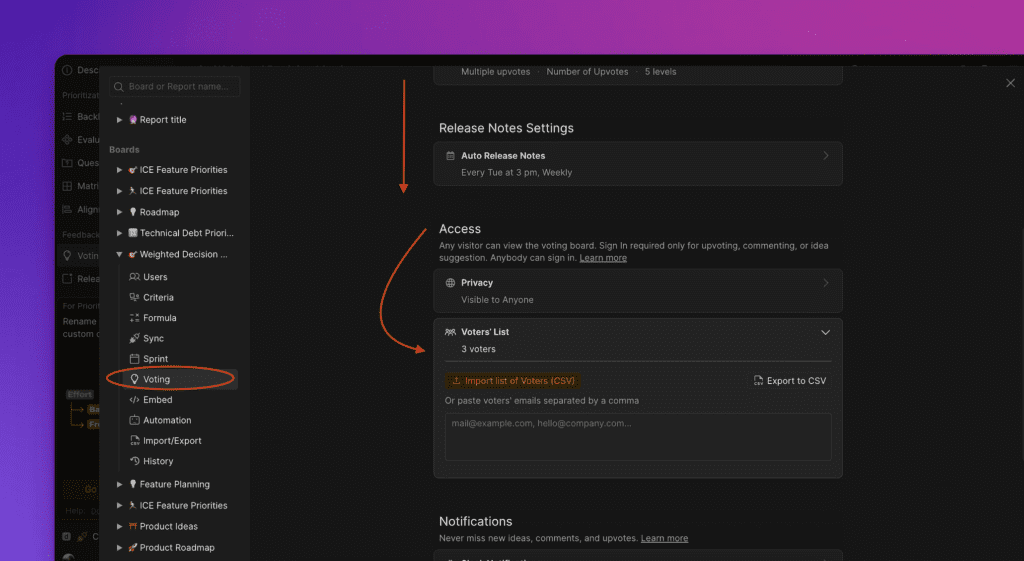 Раздел списка голосующих в настройках доступа