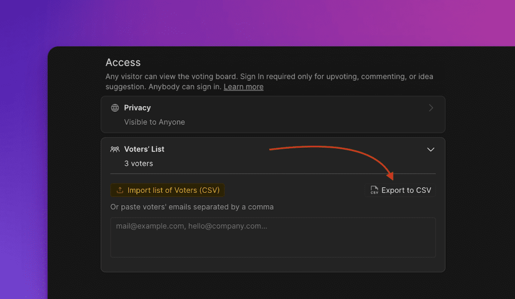 Кнопка экспорта в CSV в списке голосующих