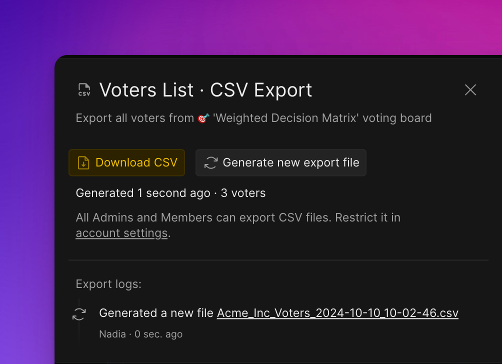 Кнопка скачивания сгенерированного CSV-файла