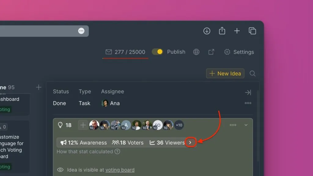 Иконка раскрытия для просмотра детального списка пользователей