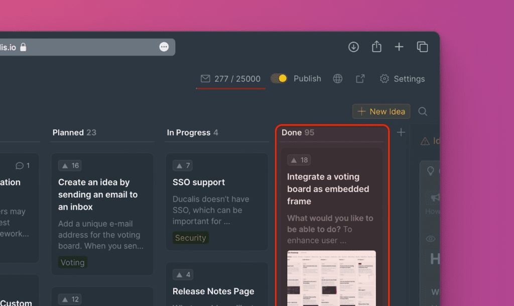 Карточка Идеи в колонке Готово