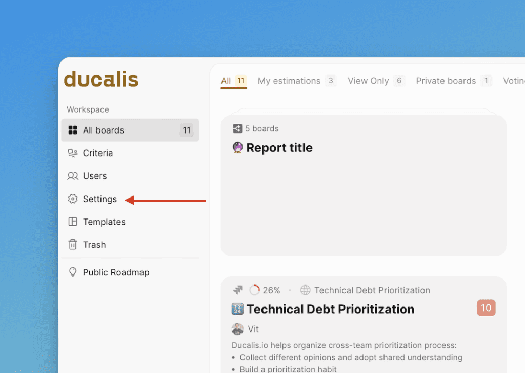 Расположение меню настроек