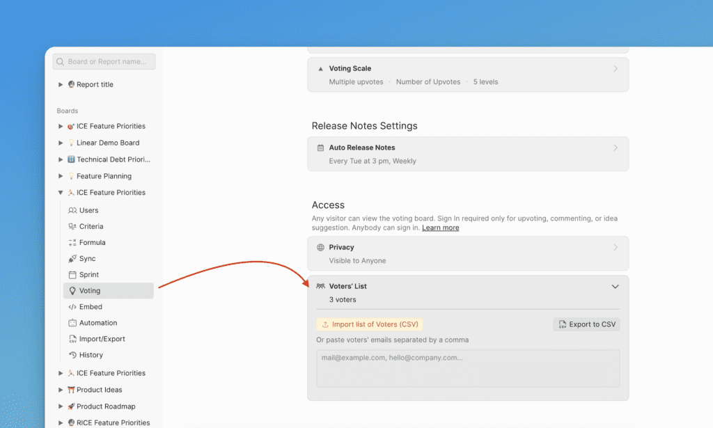 Раздел Голосование с настройками Доступа