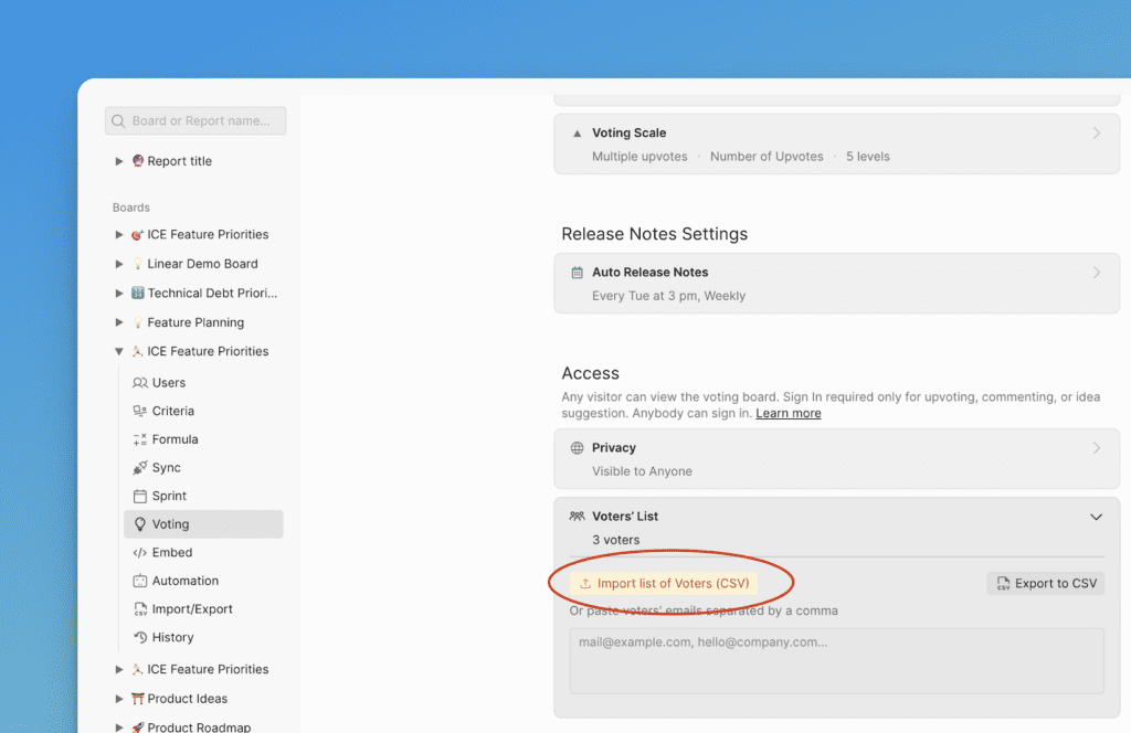 Интерфейс импорта Голосующих с опцией загрузки CSV