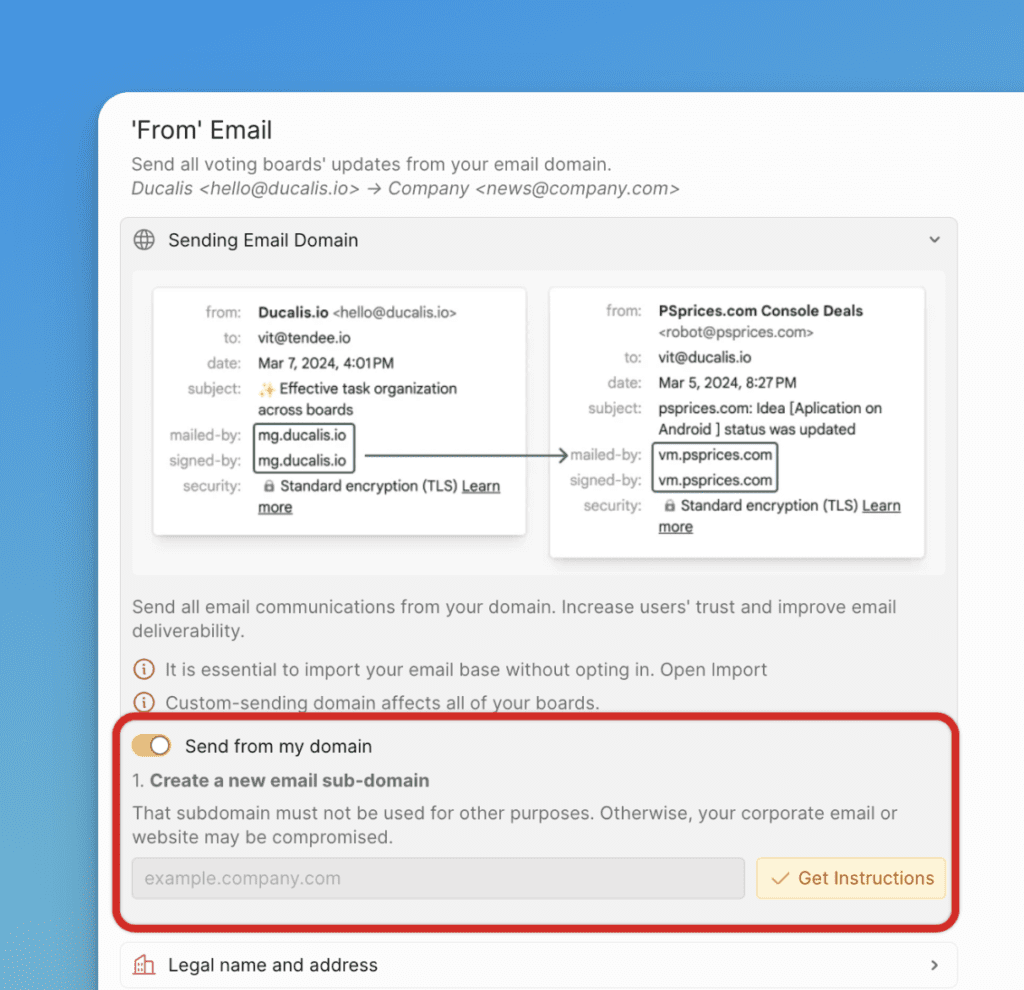 Форма настройки кастомного домена