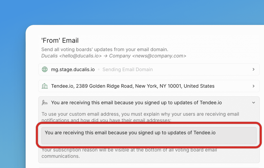 Поле текста объяснения отправки email