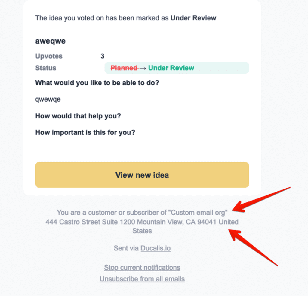 Пример юридического названия и адреса компании