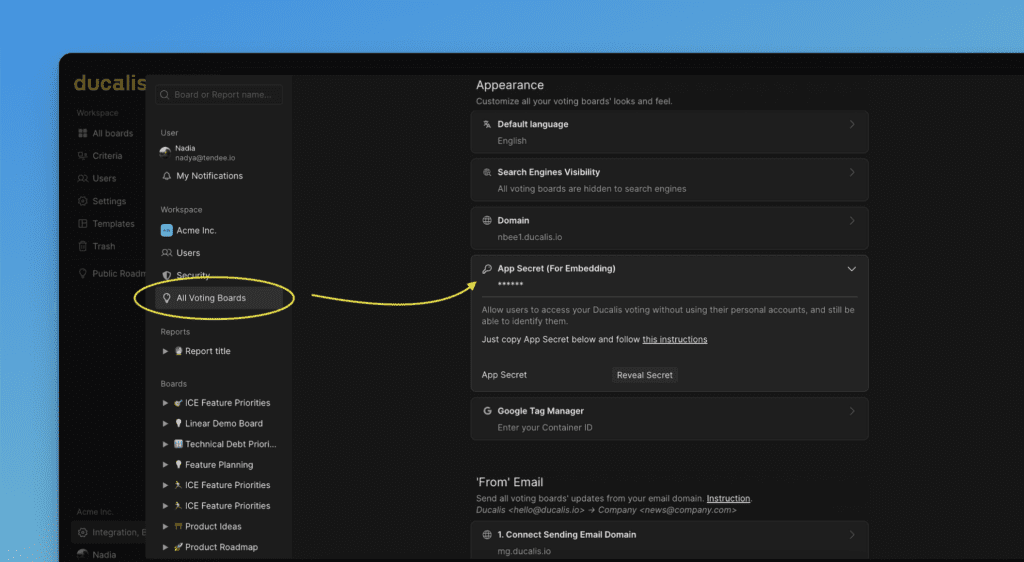 Настройки организации с секретным ключом