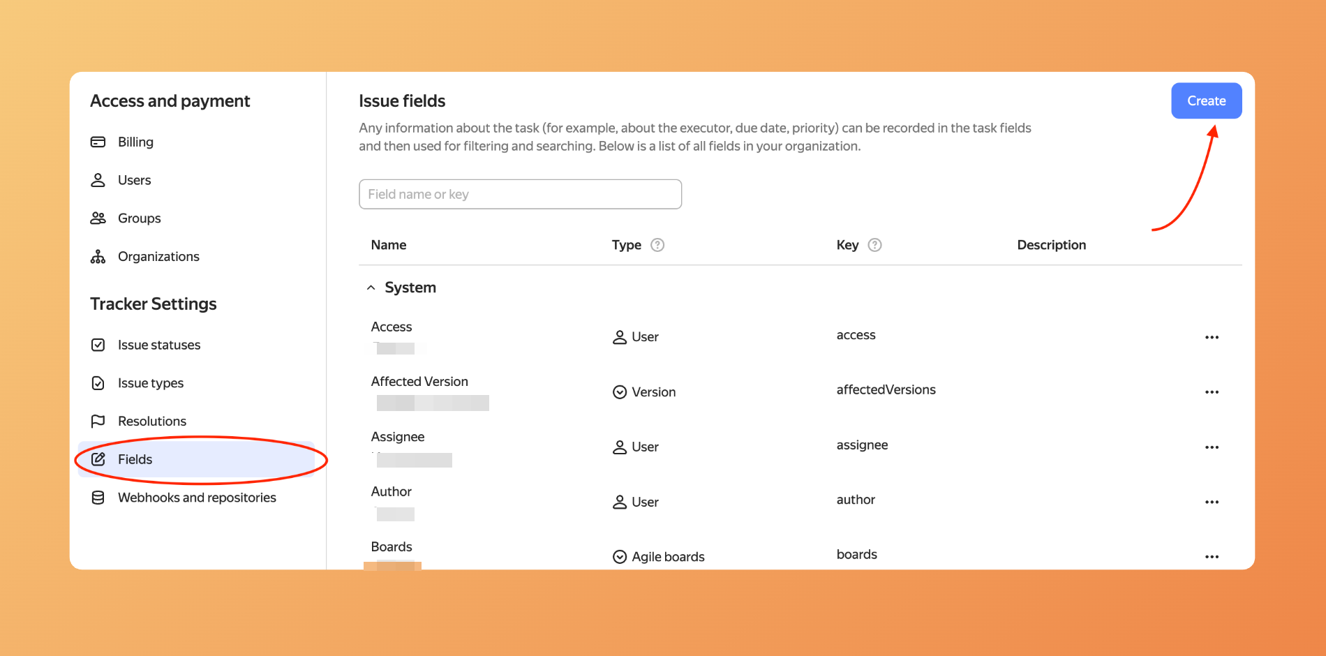 Найдите кнопку Создать поле