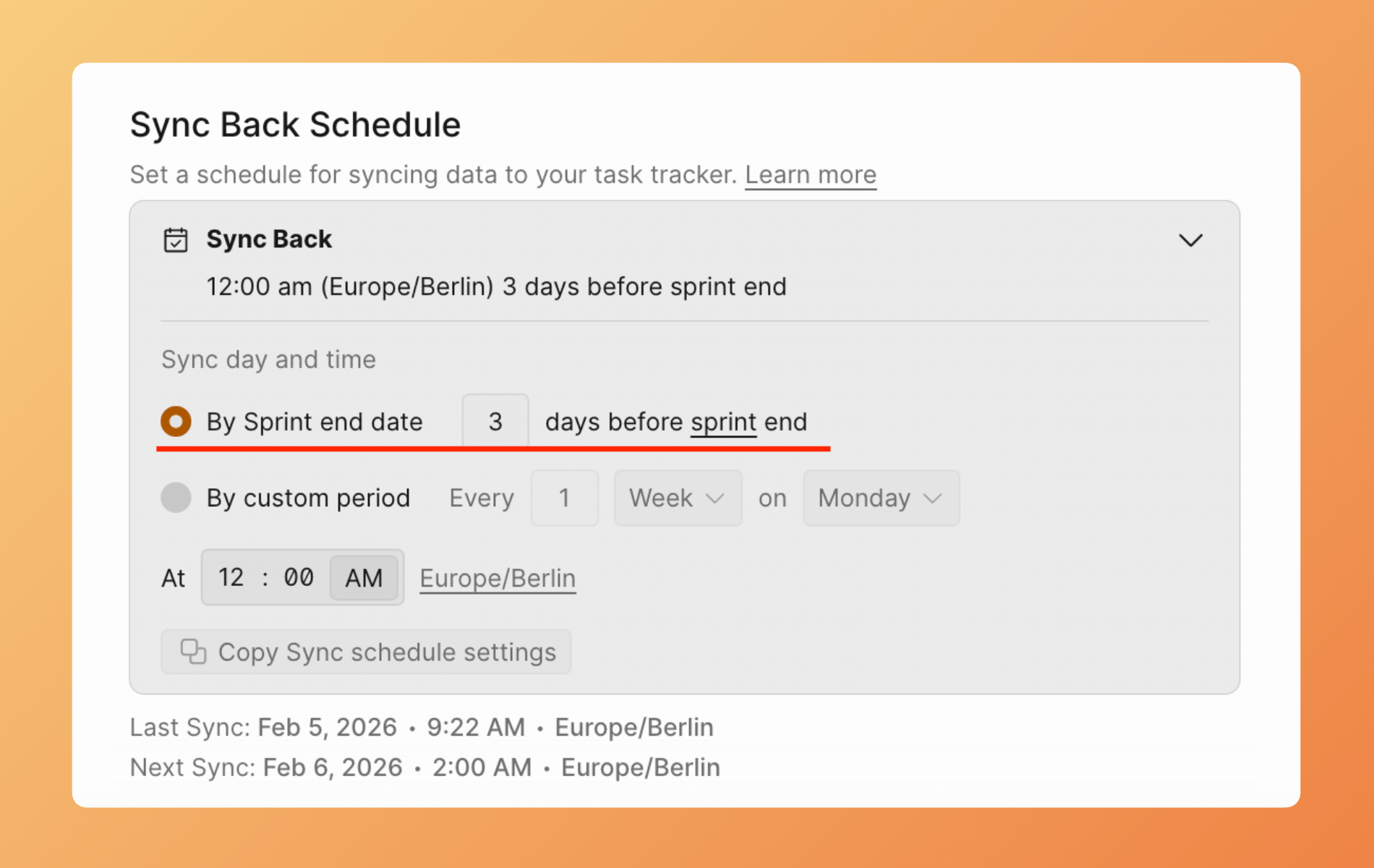 Запланируйте обратный синк по настройкам спринта
