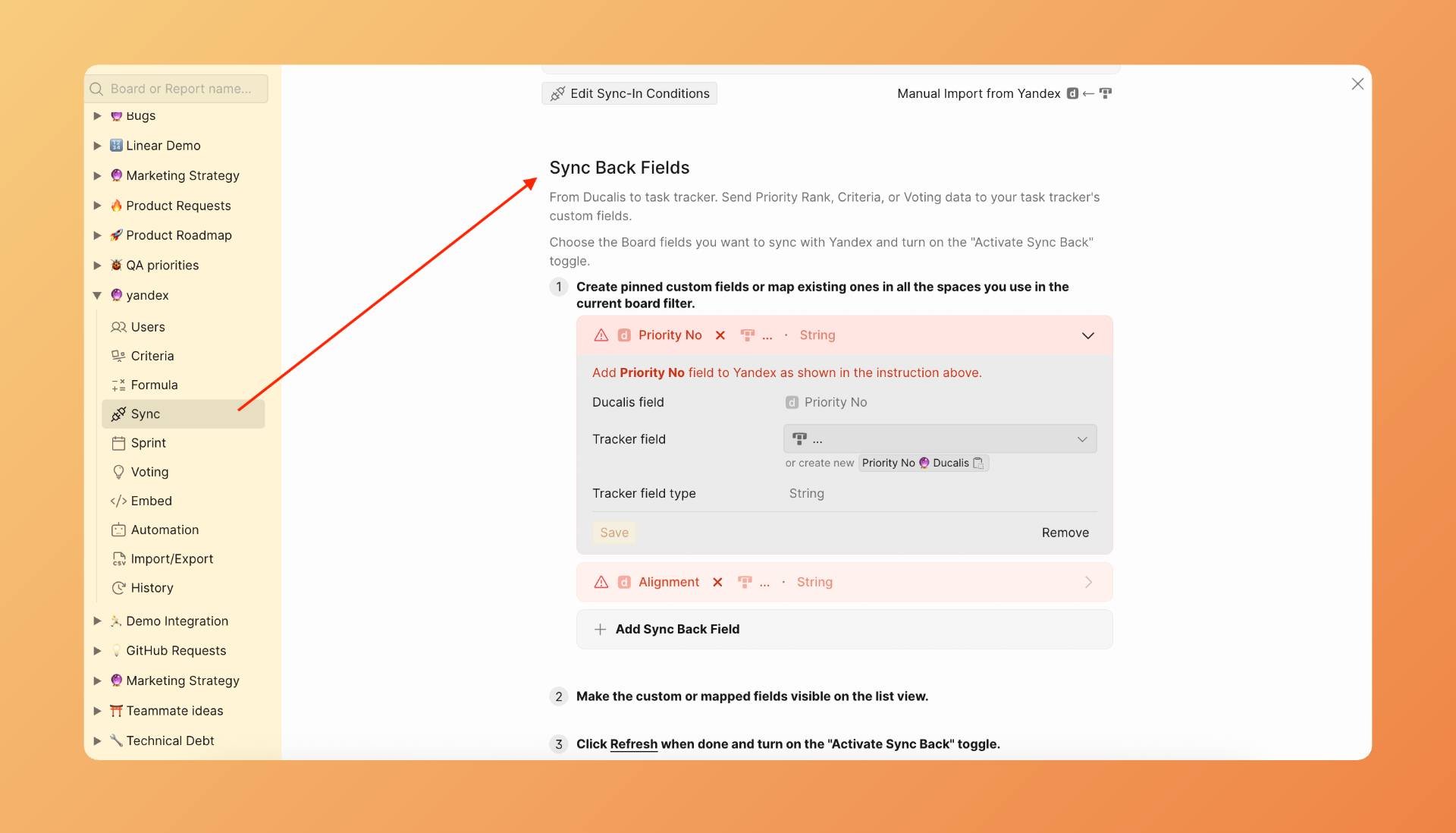 Прокрутите до опции обратного синка