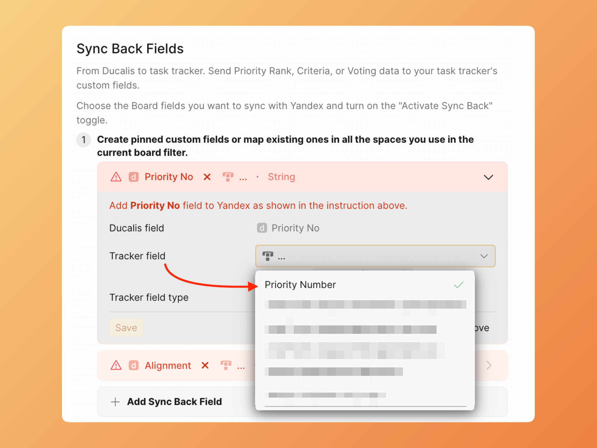 Выберите существующие поля для сопоставления