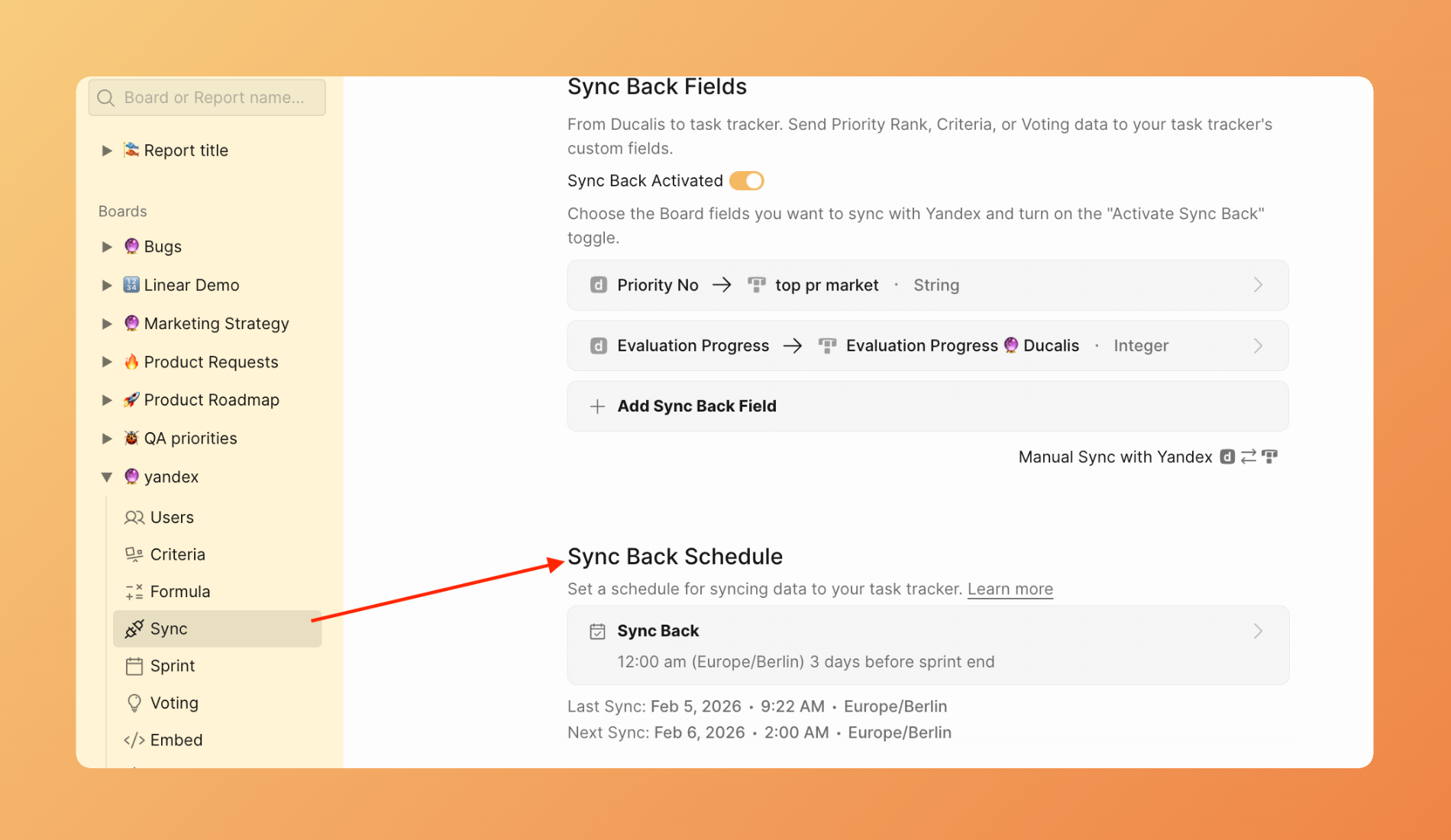 Какие есть опции для расписания обратного синка