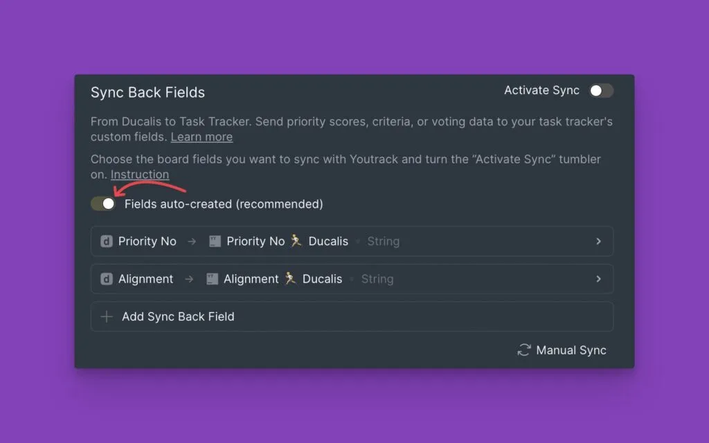 Переключатель автоматического создания включен