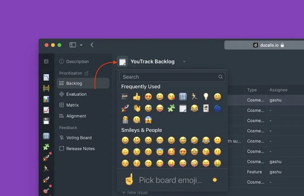 Эмодзи ID доски в названии поля