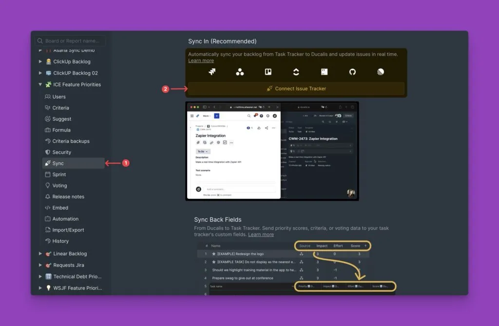 Кнопка Connect Issue Tracker в настройках синка